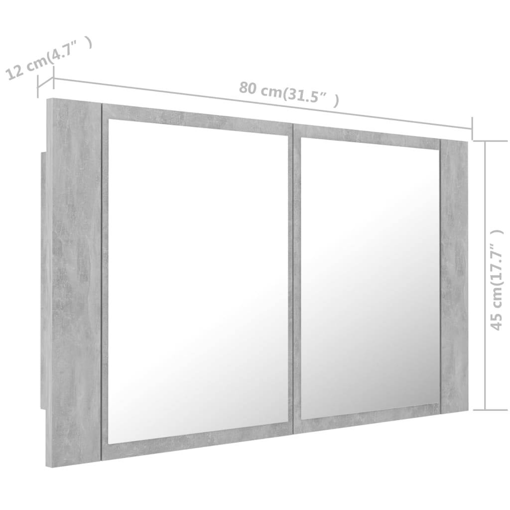 vidaXL LED-Bad-Spiegelschrank Betongrau 80x12x45 cm Acryl