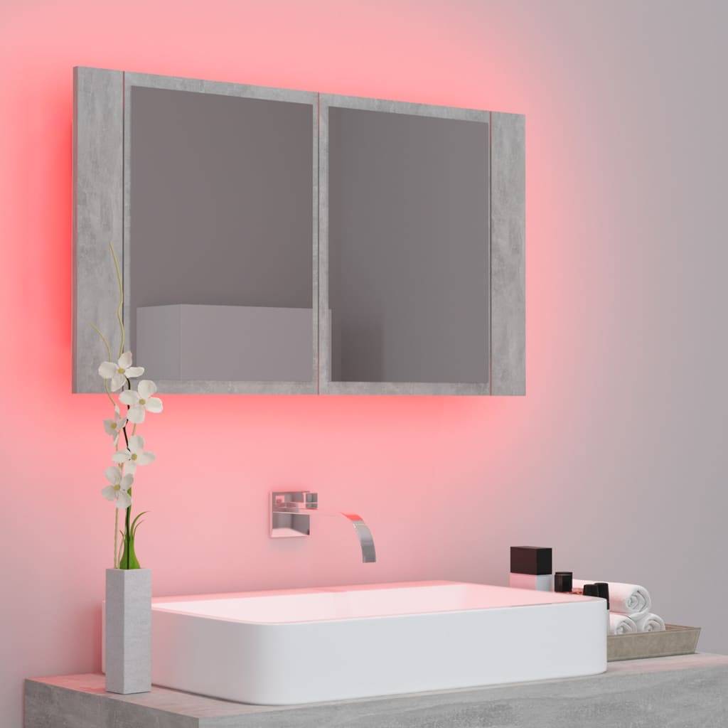 vidaXL LED-Bad-Spiegelschrank Betongrau 80x12x45 cm Acryl