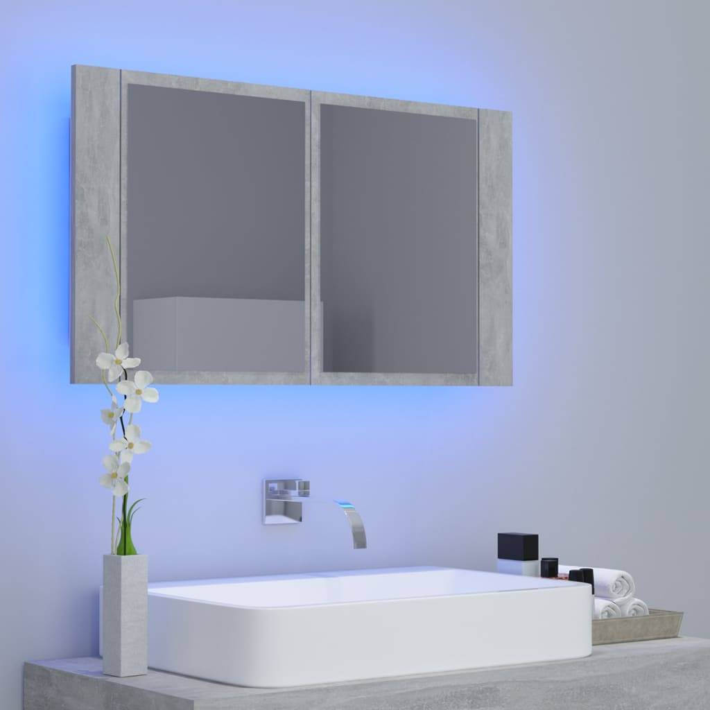 vidaXL LED-Bad-Spiegelschrank Betongrau 80x12x45 cm Acryl