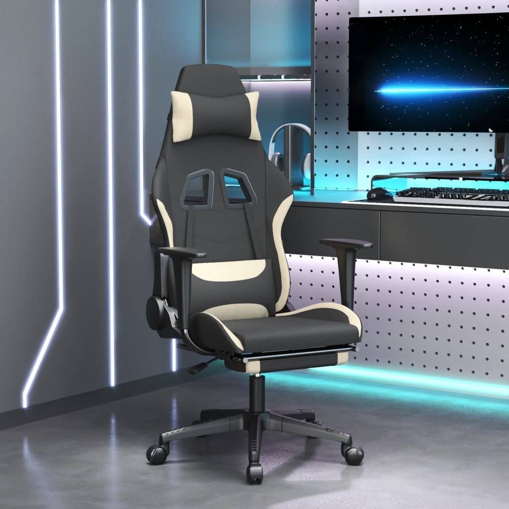 vidaXL Gaming-Stuhl mit Fußstütze Schwarz und Creme Stoff