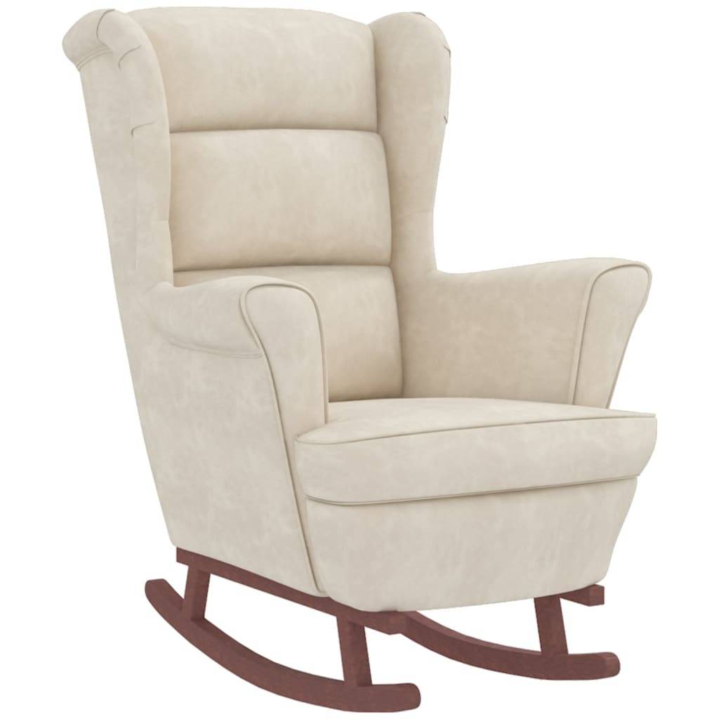 vidaXL Schaukelsessel und Hocker mit Holzbeinen Creme Samt