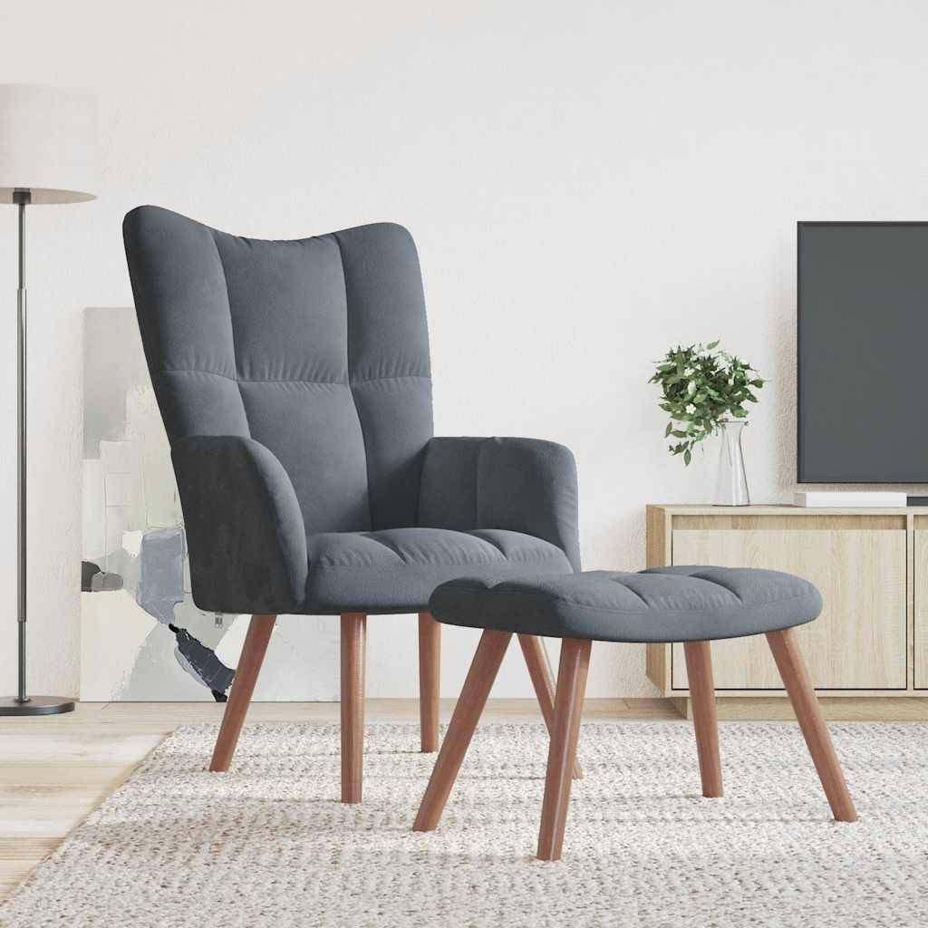 vidaXL Relaxsessel mit Hocker Dunkelgrau Samt