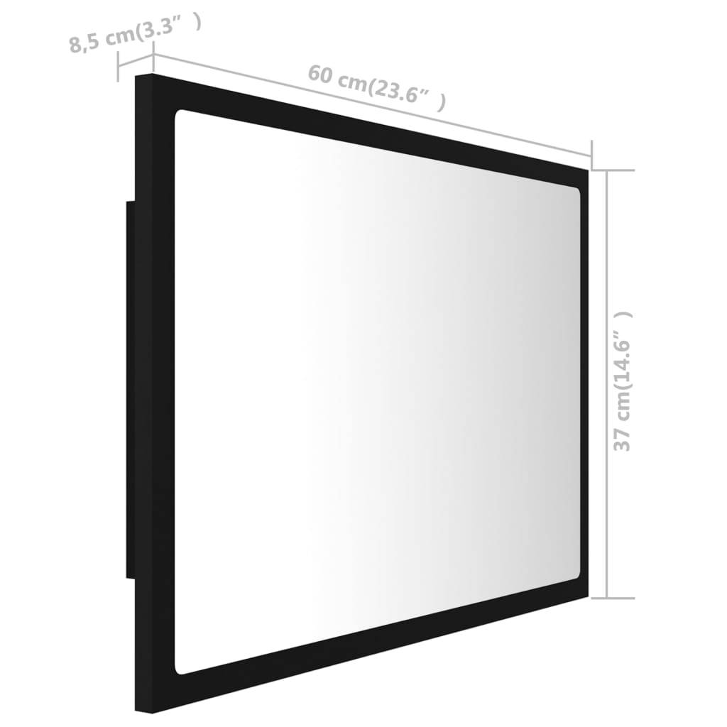 vidaXL LED-Badspiegel Schwarz 60x8,5x37 cm Acryl