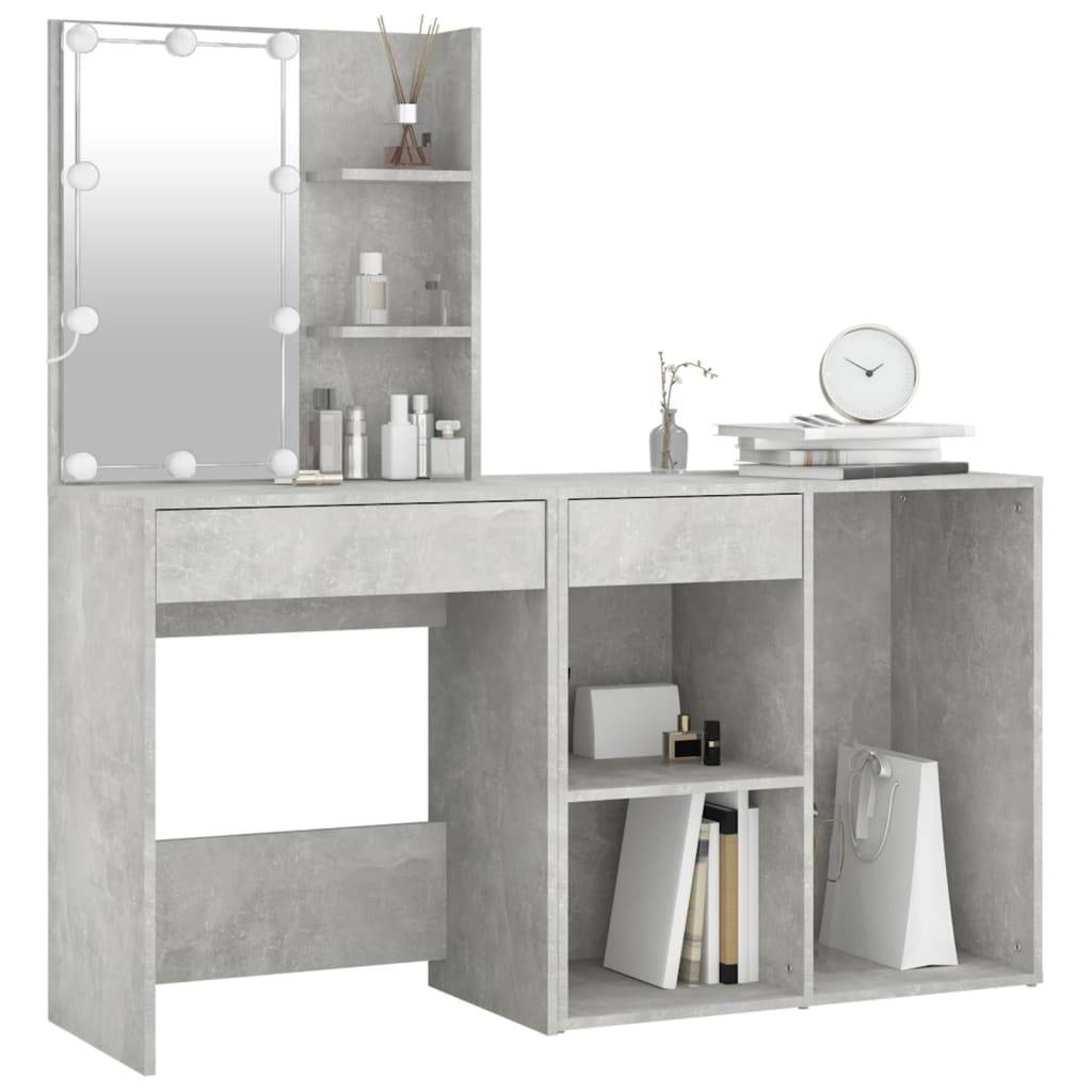 vidaXL LED-Schminktisch mit Schrank Betongrau Holzwerkstoff