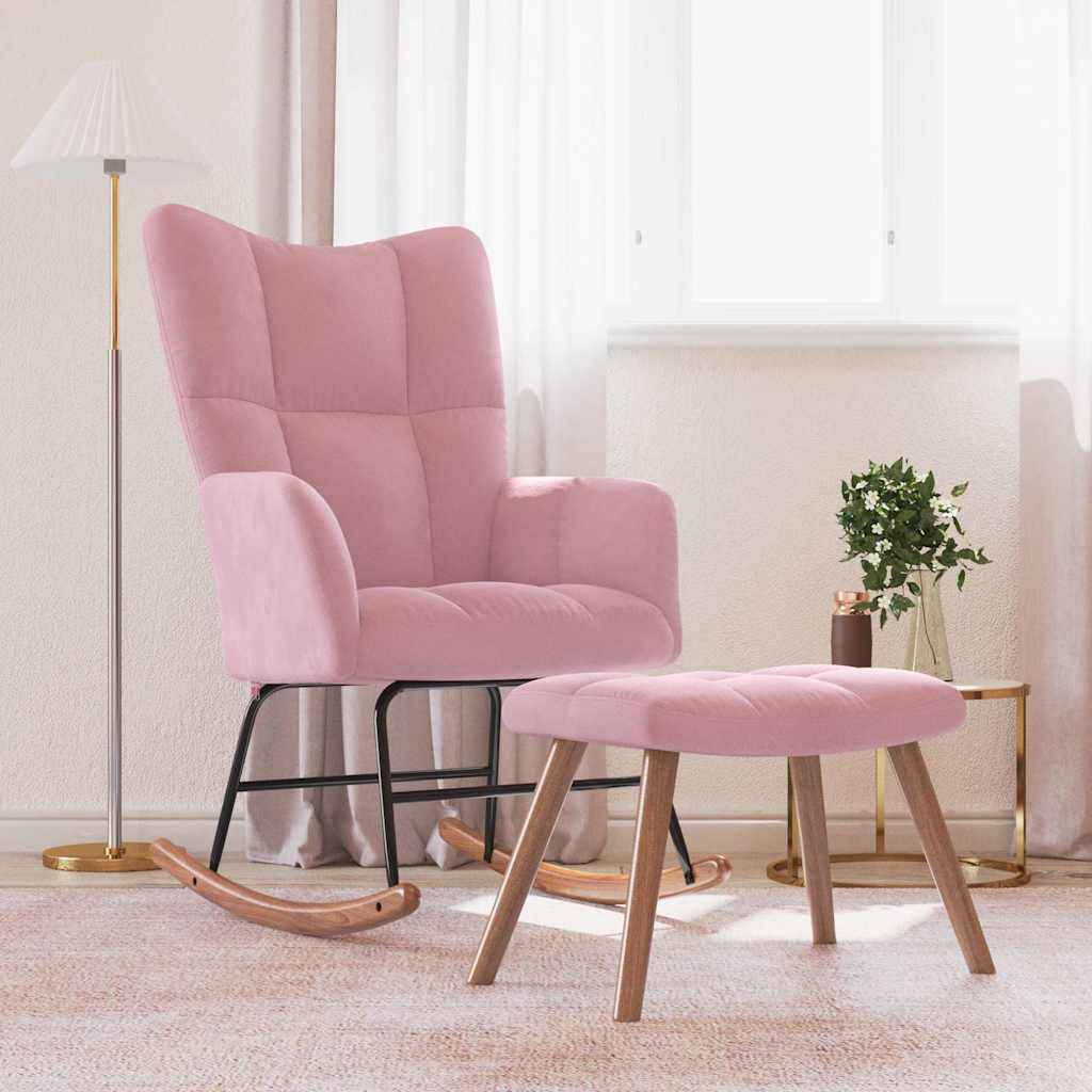 vidaXL Schaukelstuhl mit Hocker Samt Rosa
