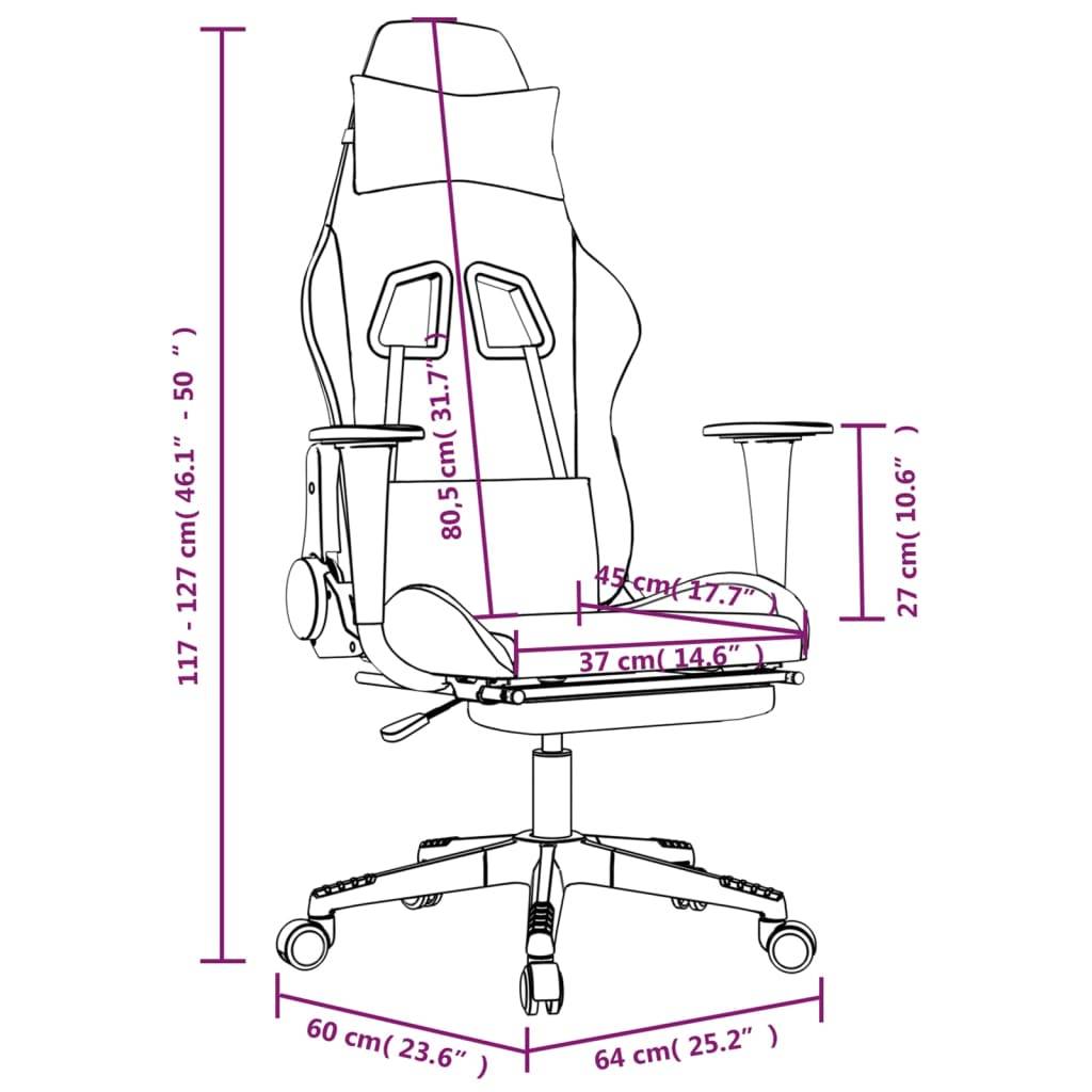 vidaXL Gaming-Stuhl mit Massage & Fußstütze Schwarz und Blau Stoff