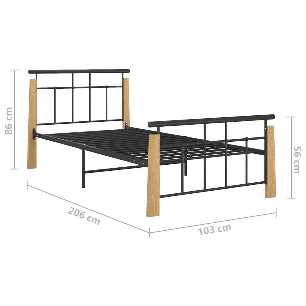 vidaXL Bettgestell Metall und Massivholz Eiche 90x200 cm