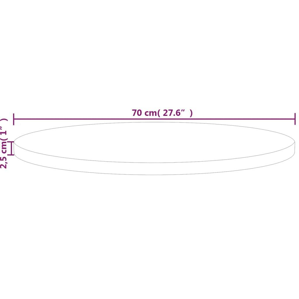 vidaXL Runde Tischplatte Ø70x2,5 cm Unbehandeltes Massivholz Eiche