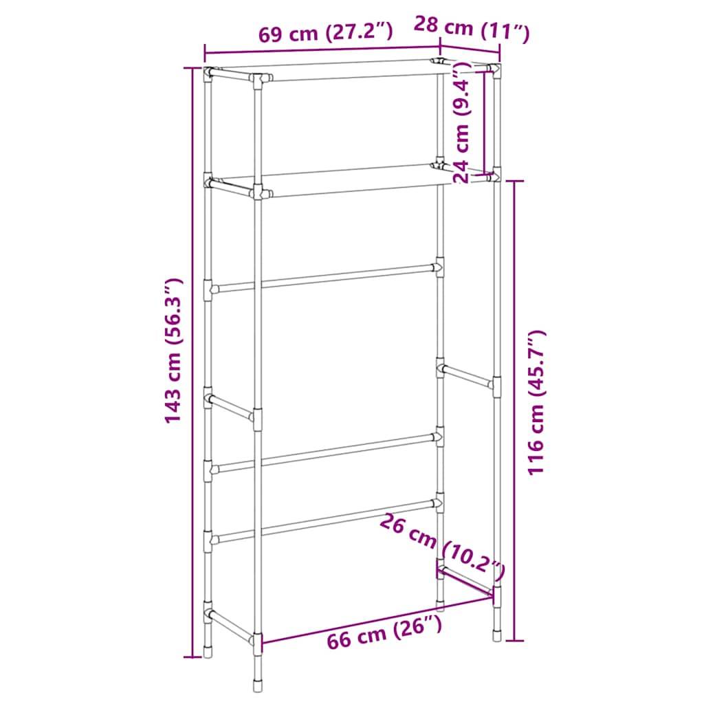 vidaXL Waschmaschinenregal 2 Ablagen Schwarz 69x28x143 cm Eisen