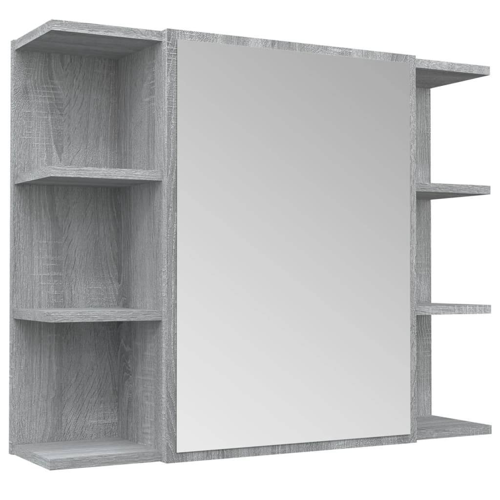 vidaXL Bad-Spiegelschrank Grau Sonoma 80x20,5x64 cm Holzwerkstoff