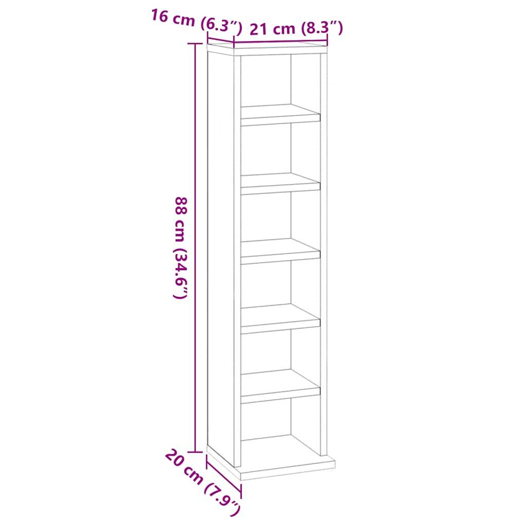 vidaXL CD-Regal Grau Sonoma 21x20x88 cm Holzwerkstoff
