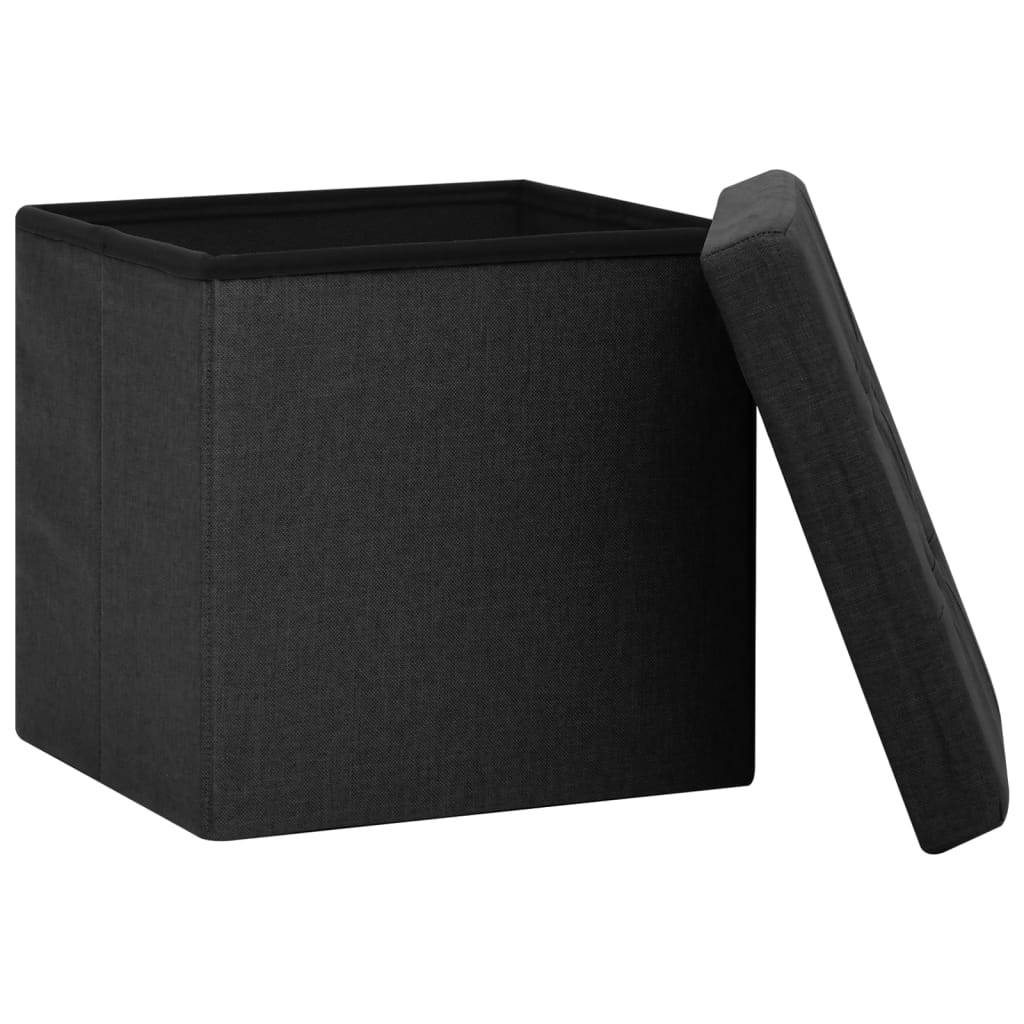 vidaXL Hocker mit Stauraum Schwarz Leinenoptik