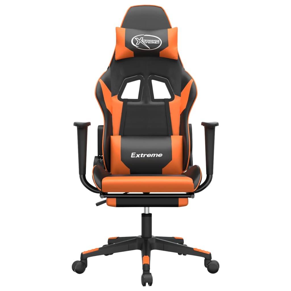 vidaXL Gaming-Stuhl mit Massage & Fußstütze Schwarz Orange Kunstleder