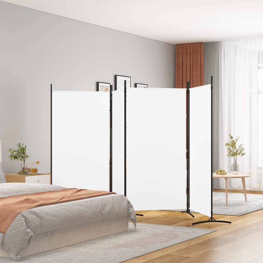 vidaXL 4-tlg. Paravent Weiß 346x180 cm Stoff