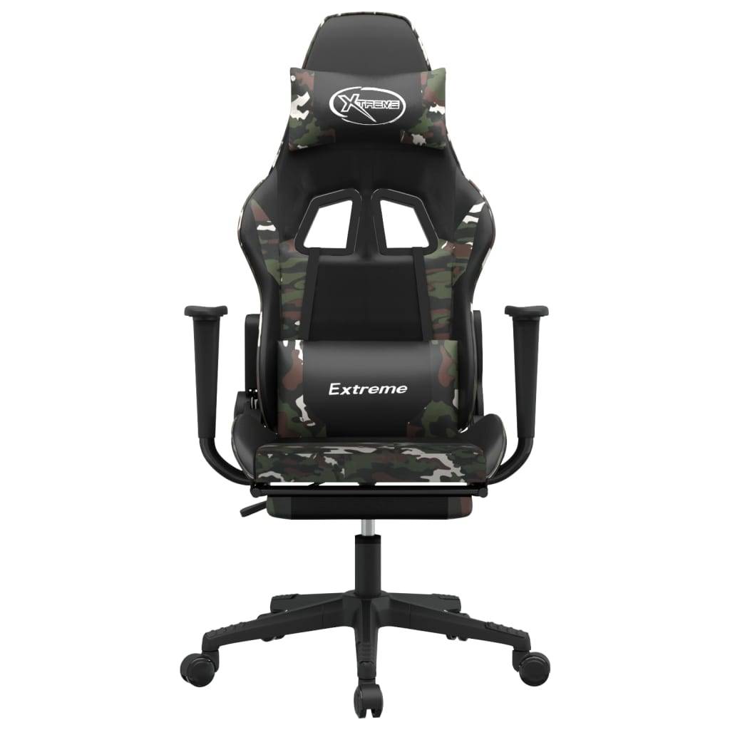 vidaXL Gamingstuhl mit Massage Fußstütze Schwarz Tarnfarben Kunstleder