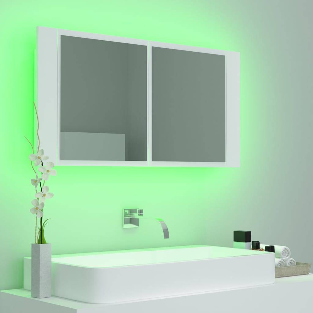 vidaXL LED-Bad-Spiegelschrank Weiß 90x12x45 cm Acryl