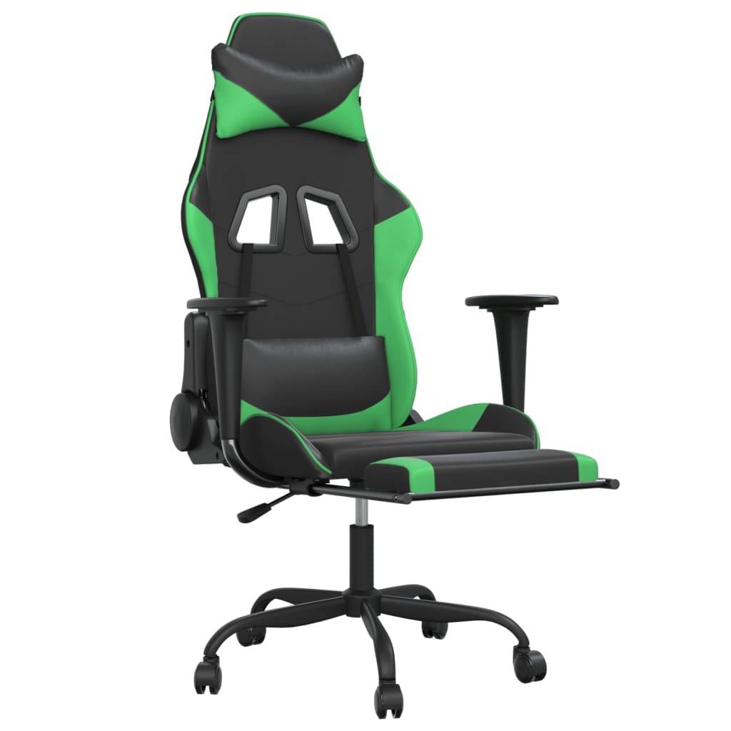 vidaXL Gaming-Stuhl mit Massage & Fußstütze Schwarz & Grün Kunstleder