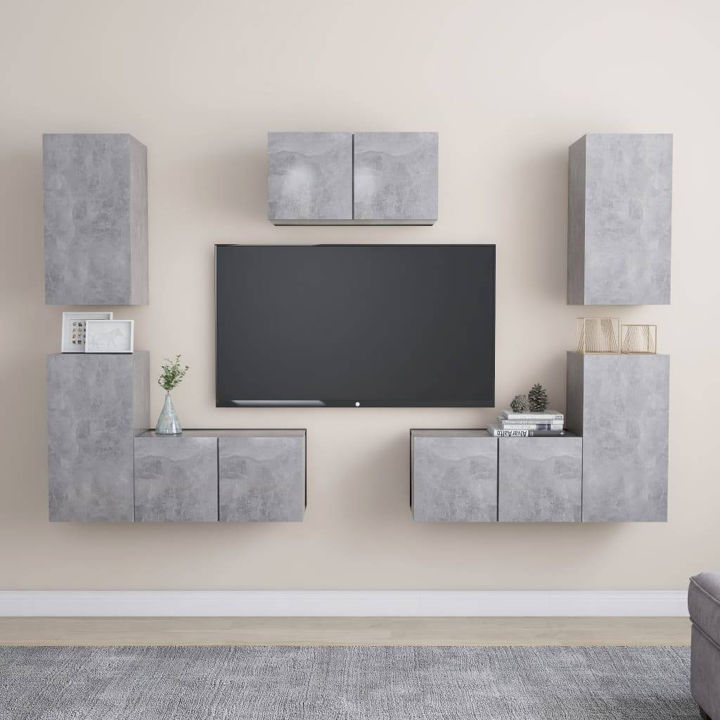 vidaXL 7-tlg. TV-Schrank-Set Betongrau Holzwerkstoff