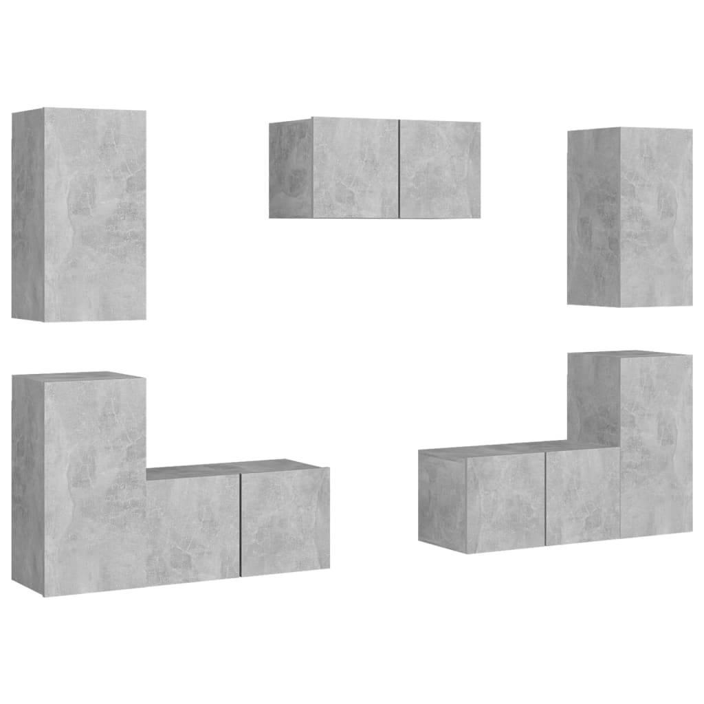vidaXL 7-tlg. TV-Schrank-Set Betongrau Holzwerkstoff