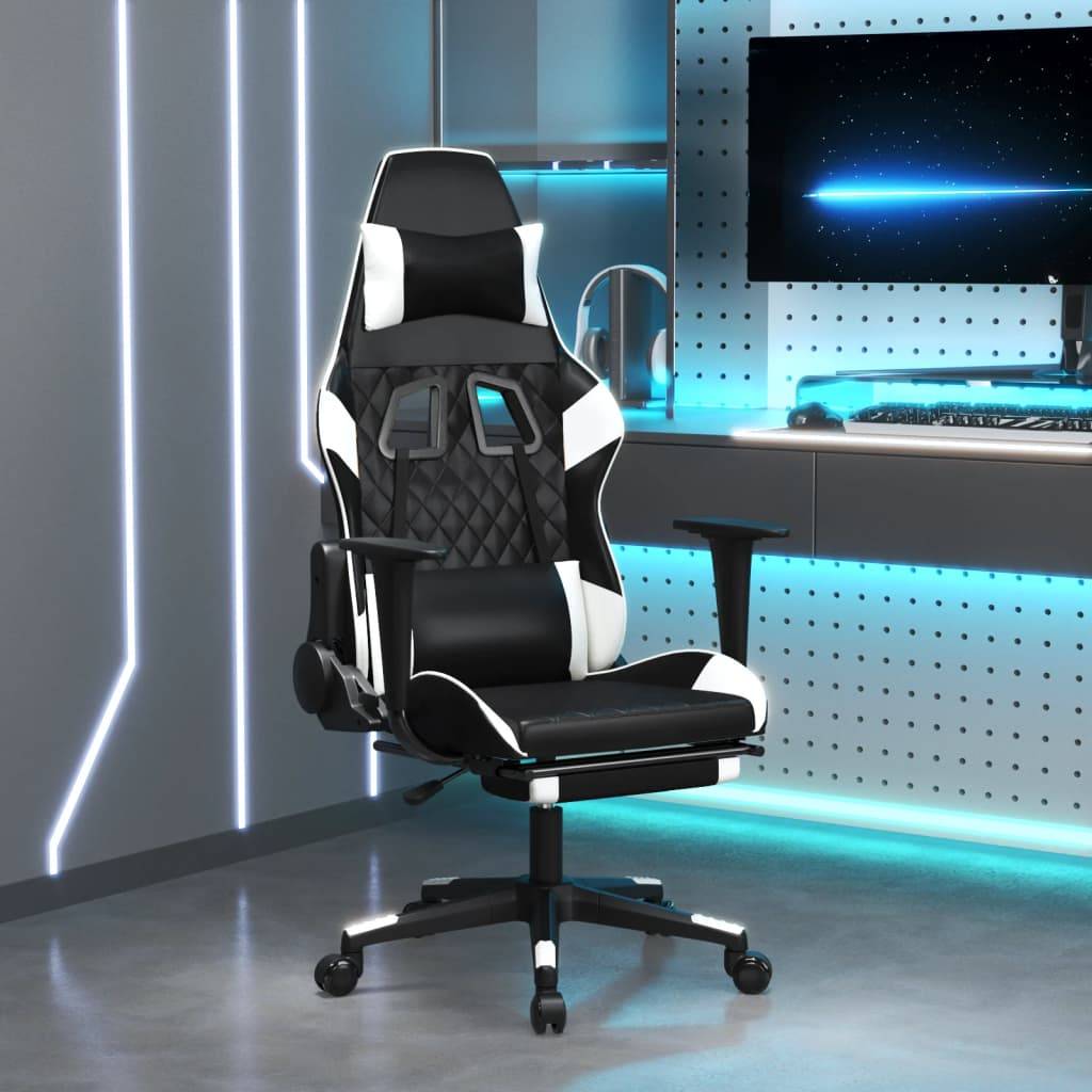 vidaXL Gaming-Stuhl mit Fußstütze Schwarz und Weiß Kunstleder
