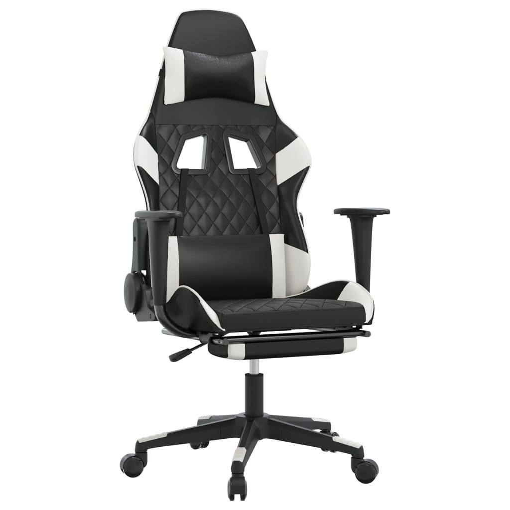 vidaXL Gaming-Stuhl mit Fußstütze Schwarz und Weiß Kunstleder