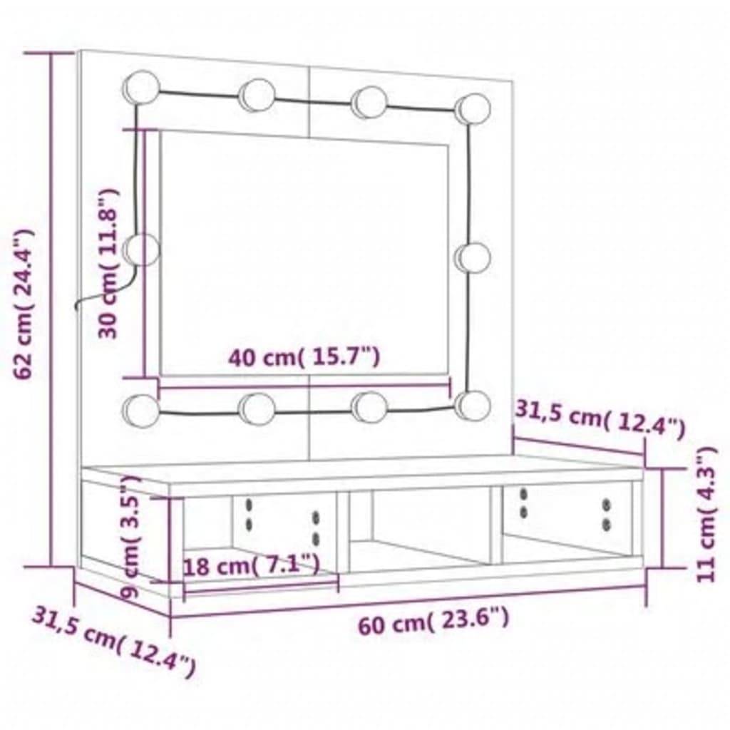 vidaXL Spiegelschrank mit LED Sonoma-Eiche 60x31,5x62 cm