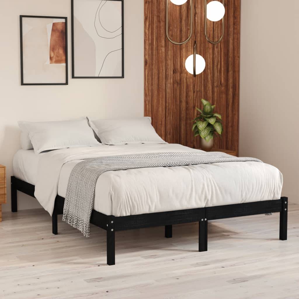 vidaXL Massivholzbett Schwarz Kiefer 200x200 cm
