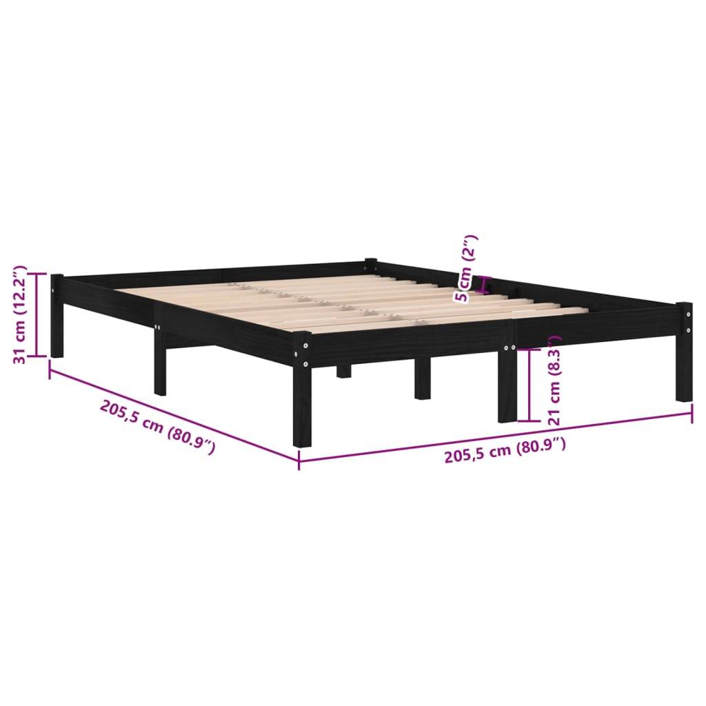 vidaXL Massivholzbett Schwarz Kiefer 200x200 cm