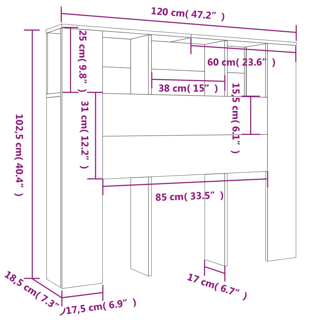 vidaXL Kopfteil mit Ablagen Betongrau 120x18,5x102,5 cm