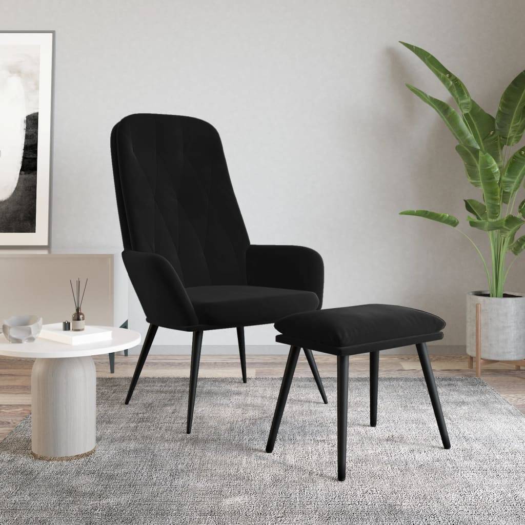 vidaXL Relaxsessel mit Hocker Schwarz Samt