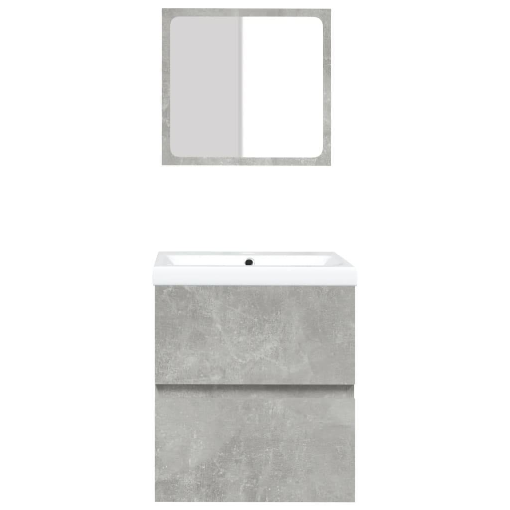vidaXL Waschbeckenunterschrank mit Waschbecken und Spiegel Betongrau