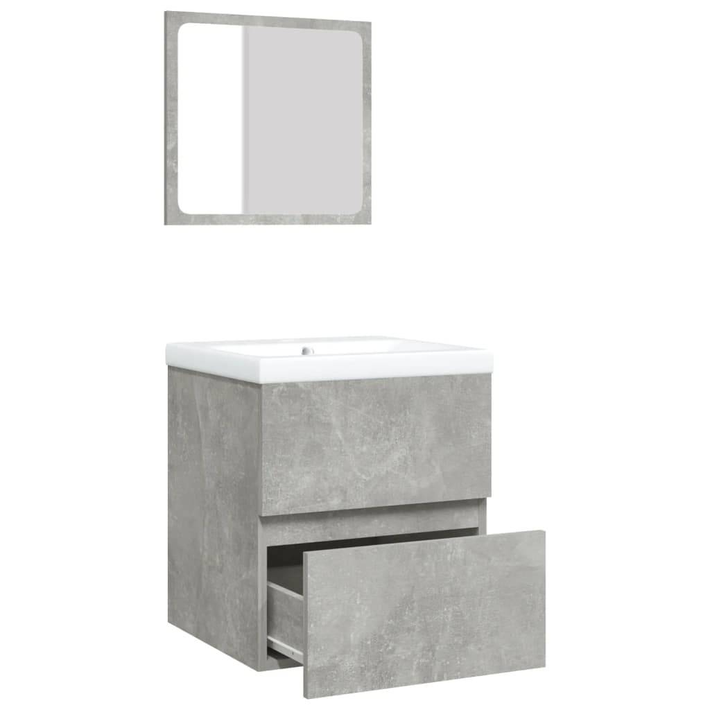 vidaXL Waschbeckenunterschrank mit Waschbecken und Spiegel Betongrau