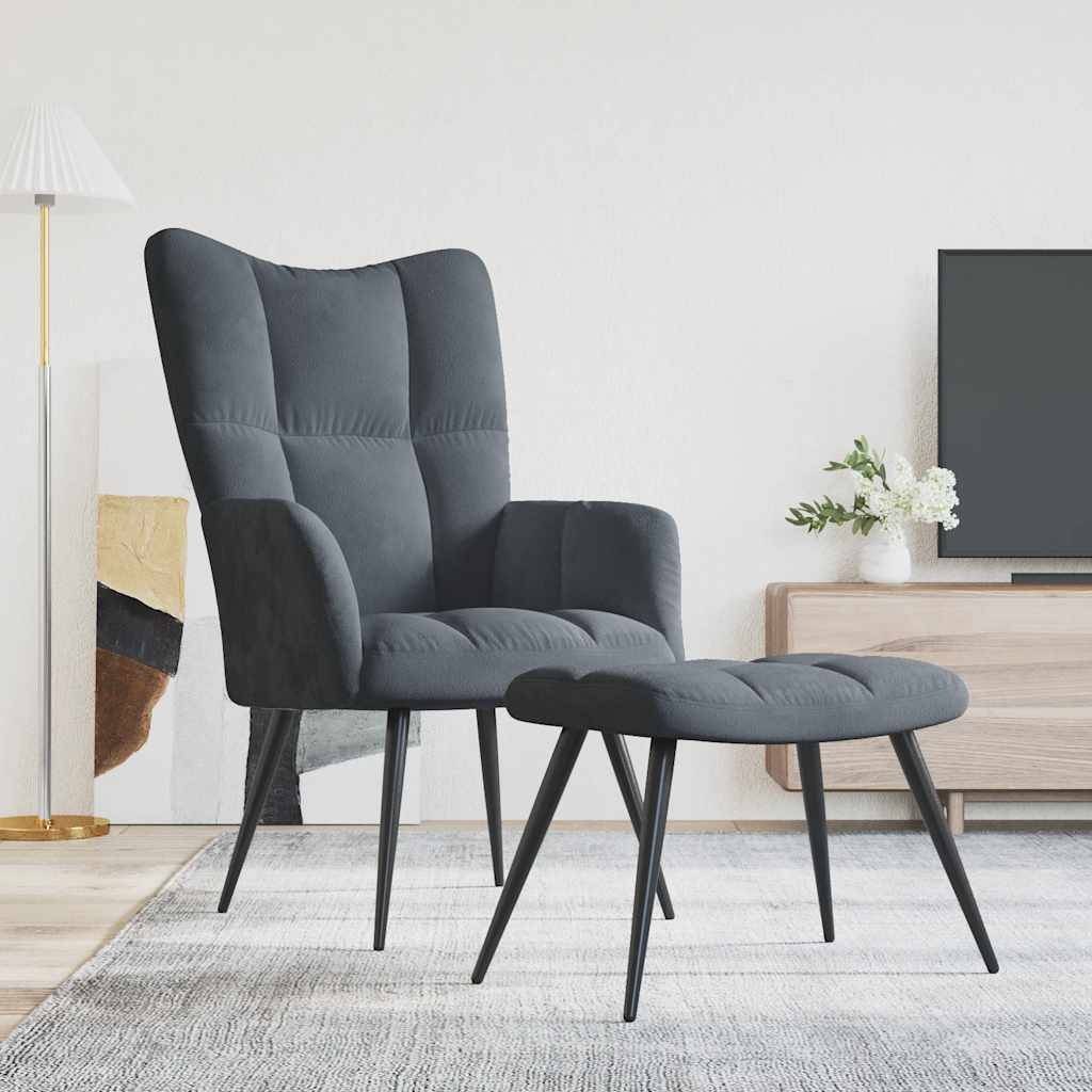 vidaXL Relaxsessel mit Hocker Dunkelgrau Samt