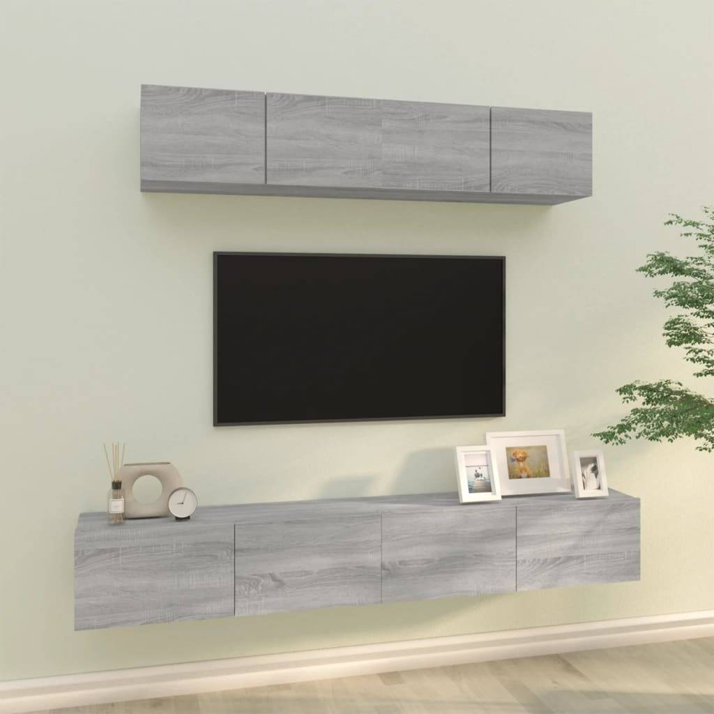 vidaXL 4-tlg. TV-Schrank-Set Grau Sonoma Holzwerkstoff