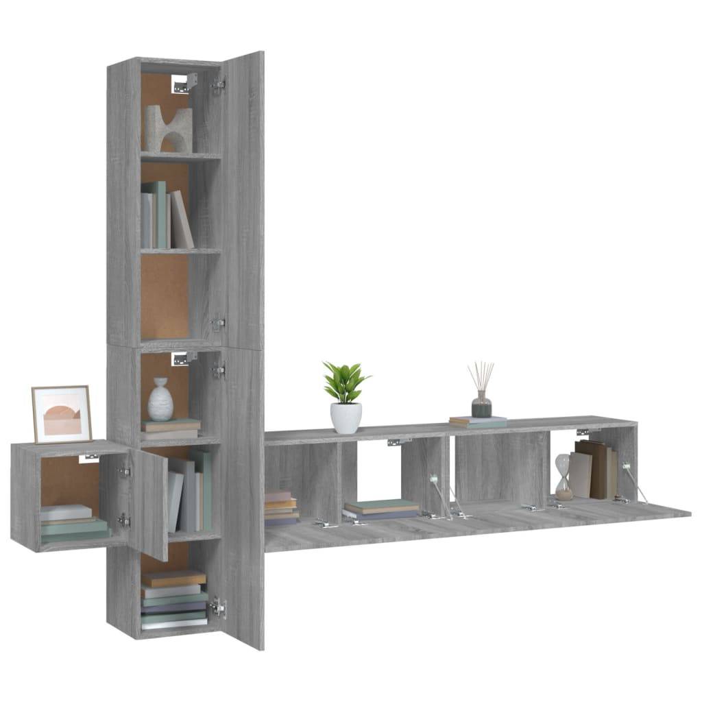 vidaXL 5-tlg. TV-Schrank-Set Grau Sonoma Holzwerkstoff
