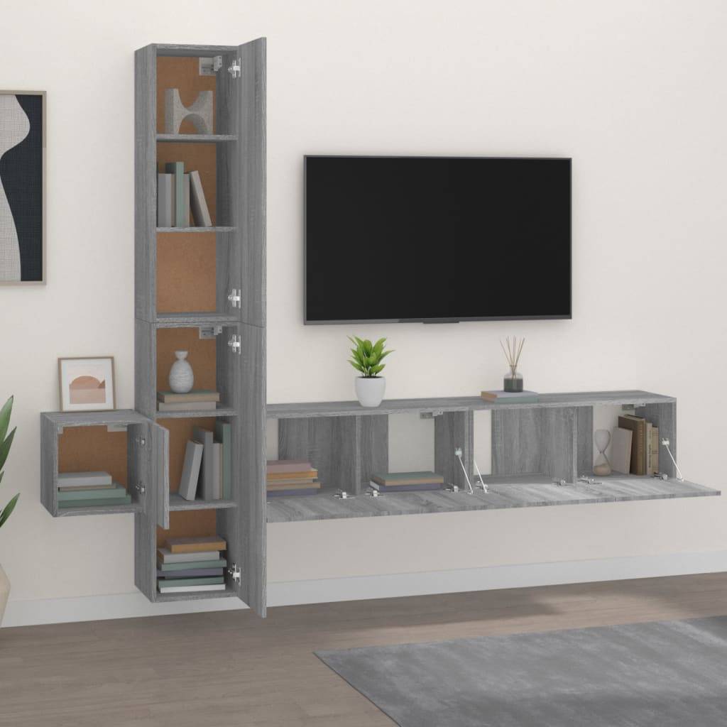vidaXL 5-tlg. TV-Schrank-Set Grau Sonoma Holzwerkstoff