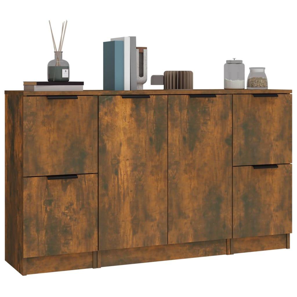 vidaXL Sideboards 3 Stk. Räuchereiche Holzwerkstoff