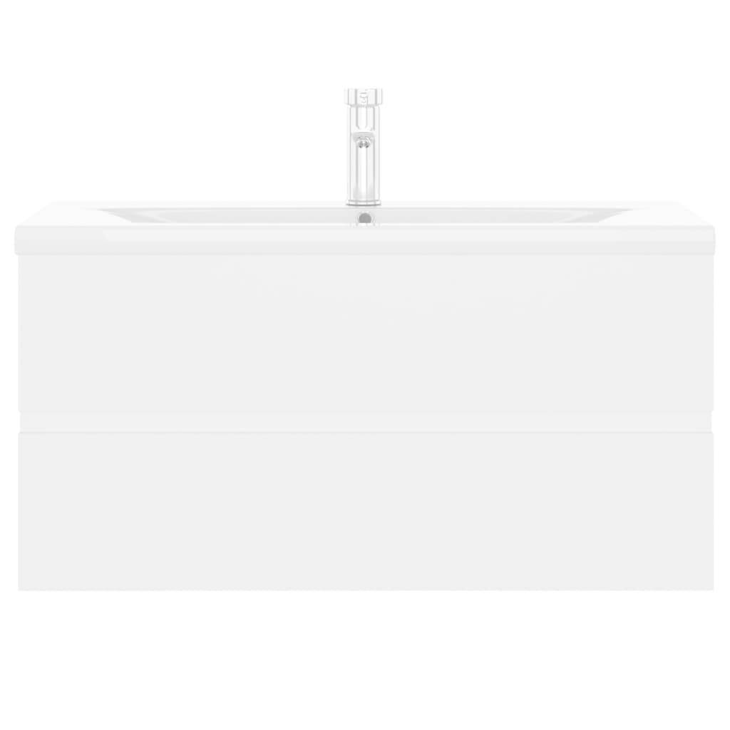 vidaXL Waschbeckenunterschrank mit Einbaubecken Weiß Holzwerkstoff