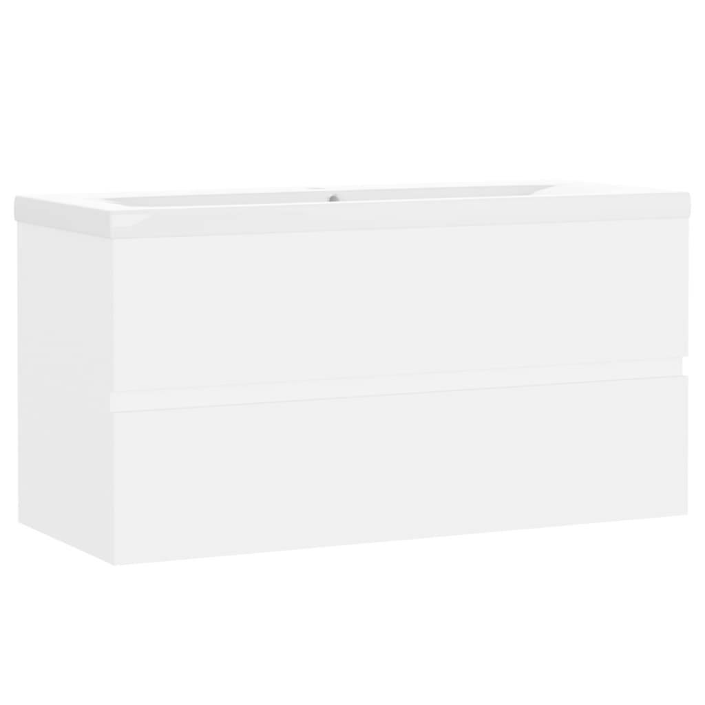 vidaXL Waschbeckenunterschrank mit Einbaubecken Weiß Holzwerkstoff