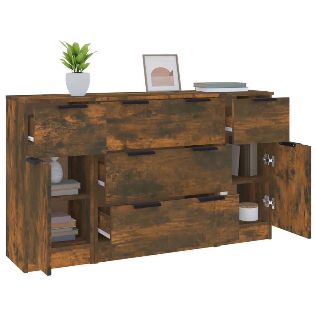 vidaXL 3-tlg. Sideboard-Set Räuchereiche Holzwerkstoff