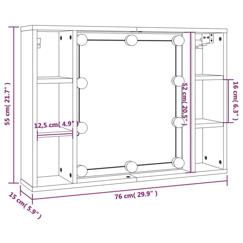 vidaXL Spiegelschrank mit LED Räuchereiche 76x15x55 cm