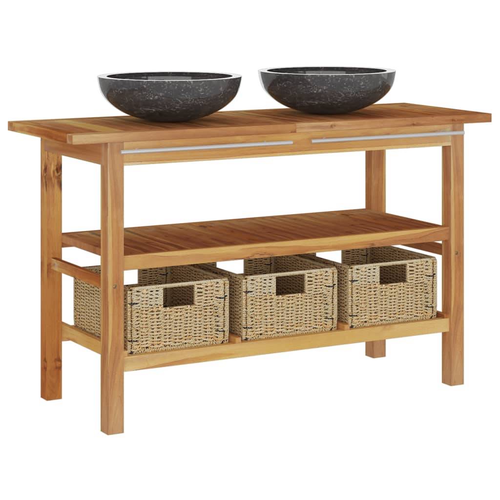 vidaXL Waschtisch mit Marmorwaschbecken Schwarz Massivholz Teak