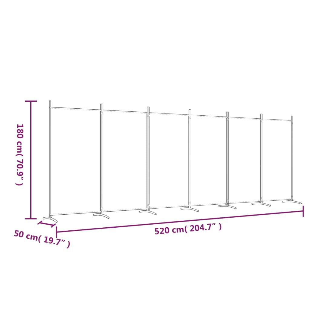 vidaXL 6-tlg. Paravent Weiß 520x180 cm Stoff