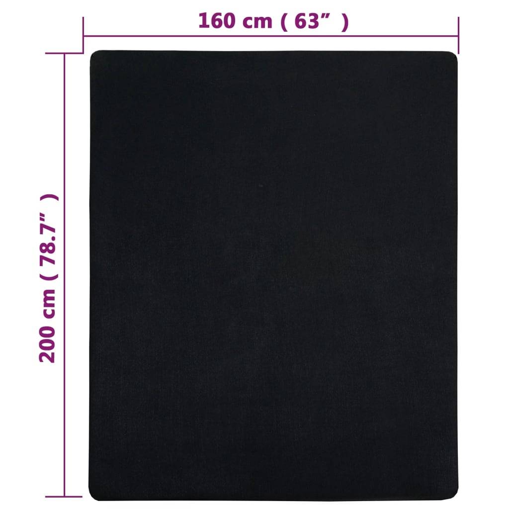 vidaXL Spannbettlaken Jersey Schwarz 160x200 cm Baumwolle