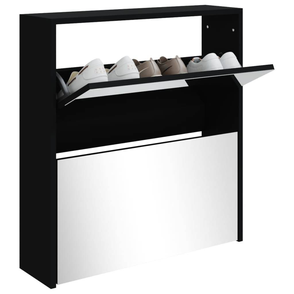 vidaXL Schuhschrank mit Spiegel 2 Fächer Schwarz 63x17x67 cm