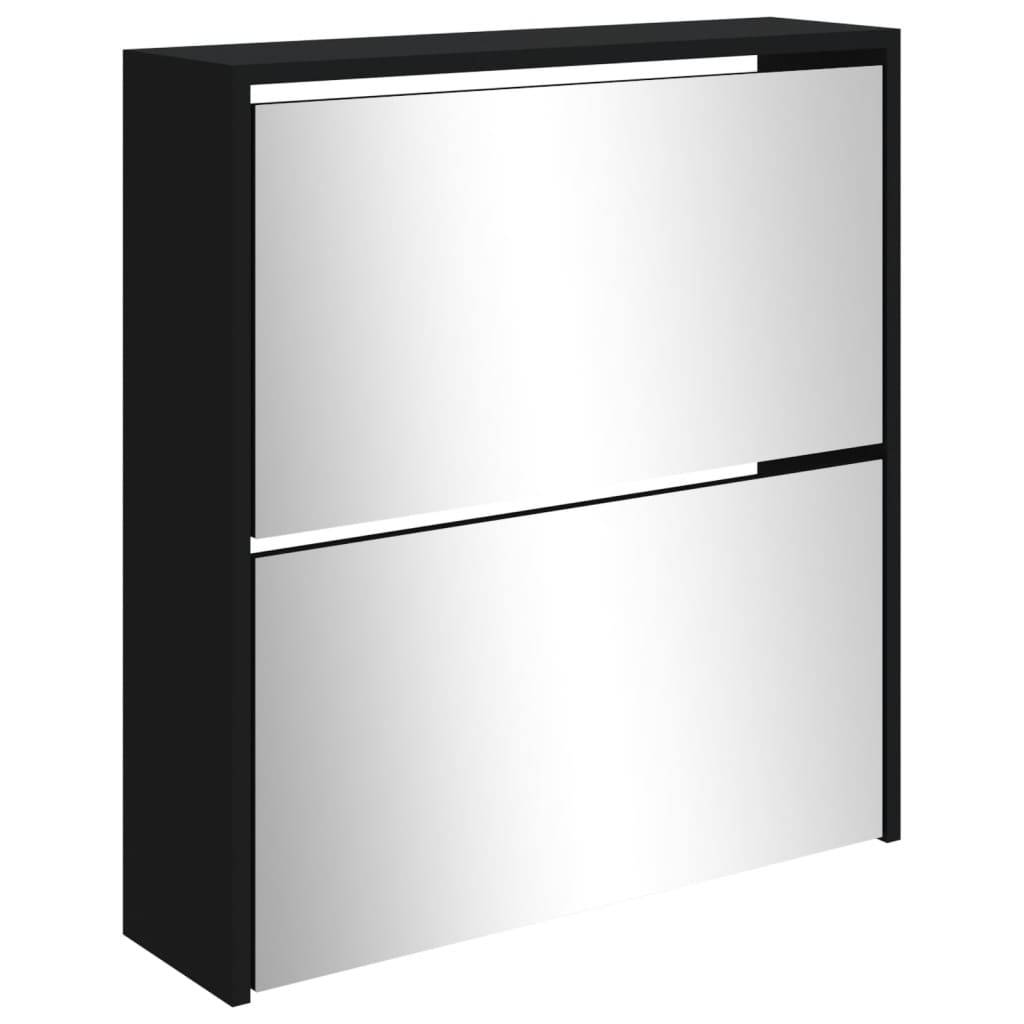 vidaXL Schuhschrank mit Spiegel 2 Fächer Schwarz 63x17x67 cm