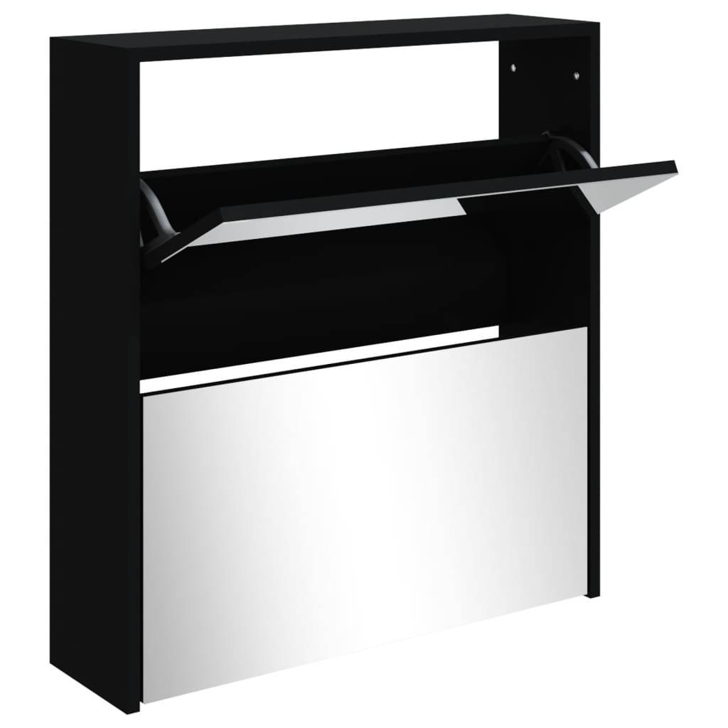 vidaXL Schuhschrank mit Spiegel 2 Fächer Schwarz 63x17x67 cm