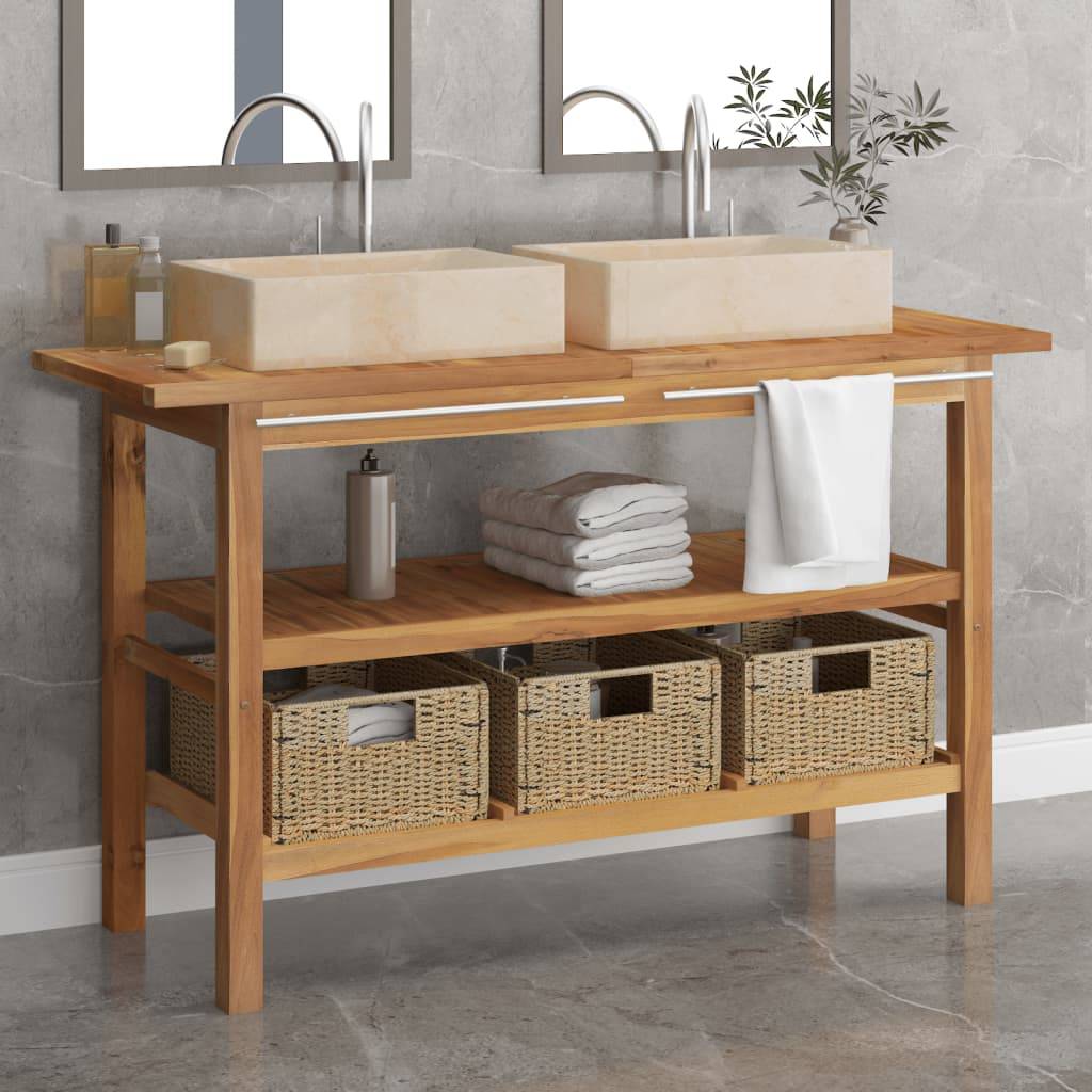 vidaXL Waschtisch mit Creme Marmorbecken Massivholz Teak