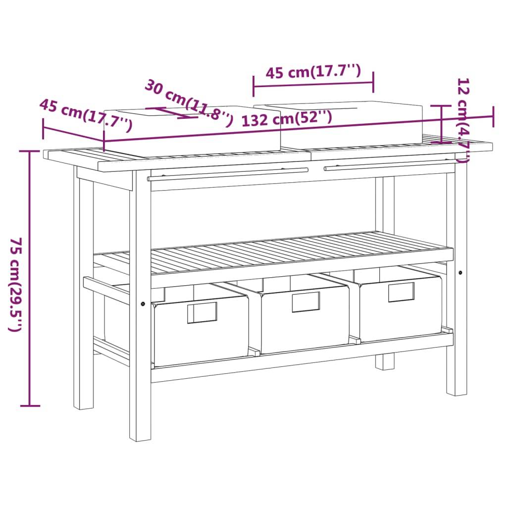 vidaXL Waschtisch mit Creme Marmorbecken Massivholz Teak