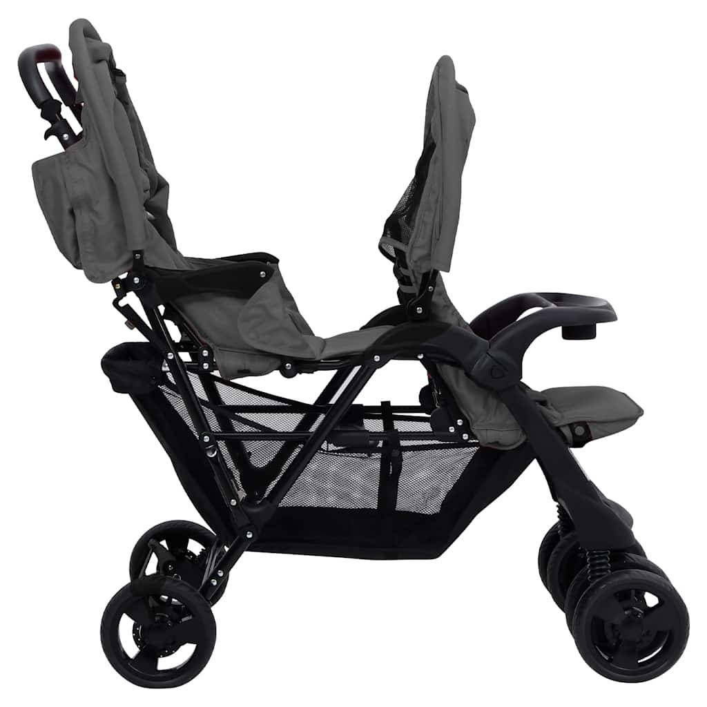 vidaXL Tandem-Zwillingskinderwagen Dunkelgrau Stahl